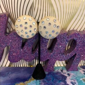 Vintage Cream and Rhinestone Button Style Earrings